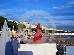 Beach and famous hotels along Promenade de la Croisette Cannes F photo