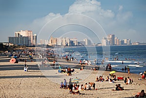 Beach filled with people in Myrtle Beach, South Carolina.