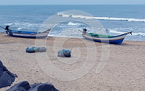 Beach with fisher boats