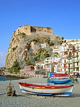Beach with fisherboats in Calabria, Italy photo