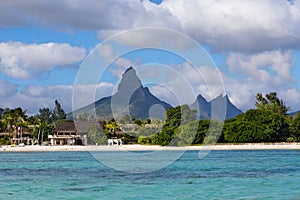 Beach of Flic en Flac with Piton de la Petite Riviere Noire Mauritius