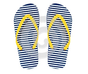 Beach flip flops isolated,yellow and blue stripes color. photo