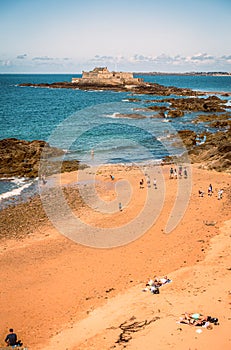 Beach and Fort National fortress in St-Malo