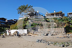 Beach front homes at Shaws Cove, Laguna Beach, California.