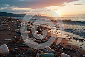 beach full of plastic waste AI generated