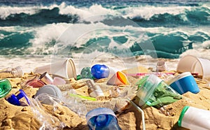 Beach full of plastic waste