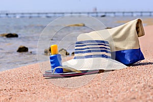 Beach gear on the sand overlooking the sea