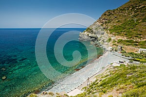 Beach and Genoese tower at Negru on Cap Corse