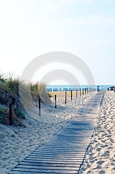 Beach on the German Baltic Sea with beach chair and holiday feeling with sand