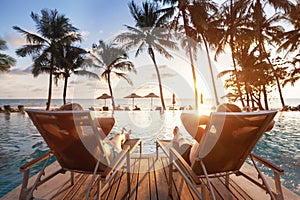 Beach getaway holidays for honeymoon couple, tropical vacation in luxurious hotel