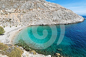The beach Glaroi in Chios, Greece