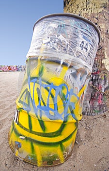 Beach Graffiti Trash Can