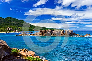 Beach Grand Anse at island La Digue, Seychelles