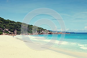 Beach Grand Anse, La Digue, Seychelles. Toned image photo