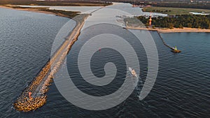 The beach on GÃ³rki Zachodnie in GdaÅ„sk and the estuary of the Vistula.