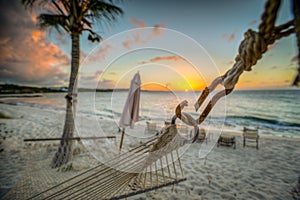 Beach Hammock at Sunset on Turks and Caicos