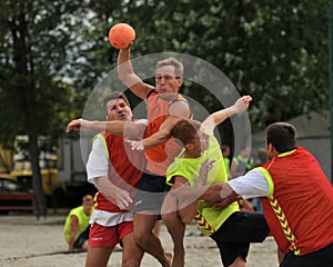 Beach handball action