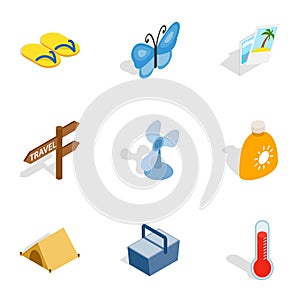 Beach holidays icons, isometric 3d style