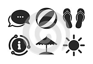 Beach holidays icons. Umbrella and sandals. Vector