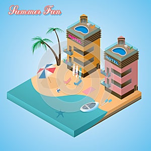 Beach hotel isometric