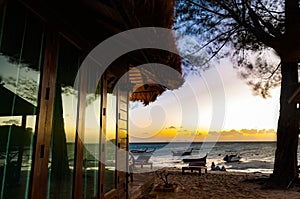 Beach house in early moning before sunrises with long exposure