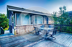 Beach house porch at sunrise