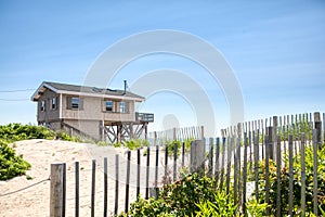 Beach House and Sand Dunes on the Rhode Island Atlantic Coast