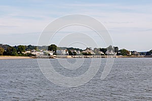 Beach houses on the Connecticut shore of the Long Island Sound
