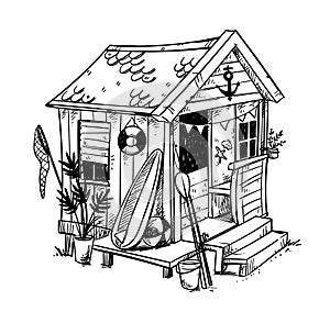 Beach hut, cosy holiday home at the beach vector illustration