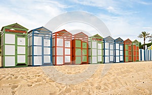 Bathing huts on the beach of Sant Pol, S'agarÃÂ³, Girona, Costa Brava