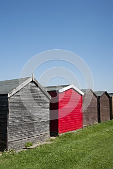 Beach Huts at Dovercourt, near Harwich, Essex, UK. photo