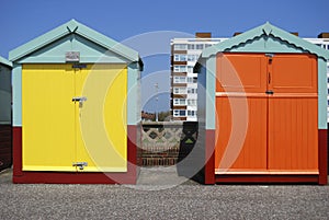 Beach huts on Hove seafront. UK