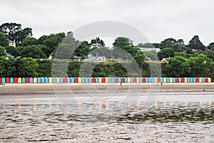 Beach huts on Llanbedrog beach, North Wales, UK