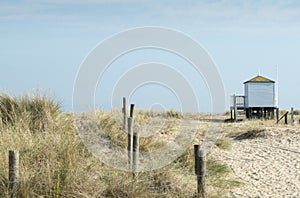 Beach huts on Mudeford sandbank