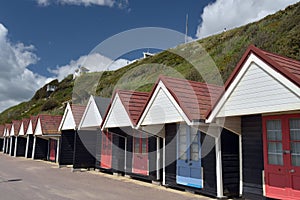 Beach huts on promenade, Bournemouth