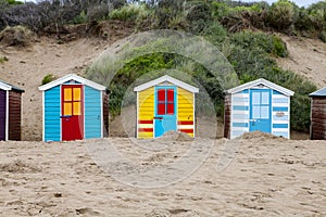 Beach huts on Saunton beach, UK