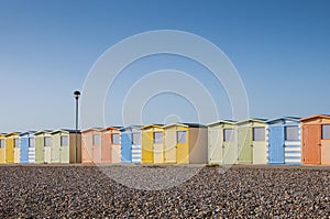 Beach Huts at Seaford, Sussex, UK.