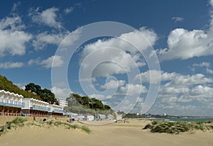 Beach huts on seafront at Bournemouth, Dorset