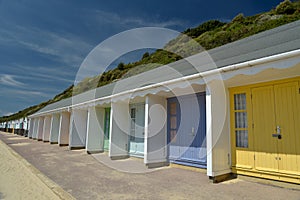 Beach huts on seafront at Bournemouth, Dorset