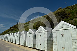 Beach huts on seafront at Bournemouth, Dorset