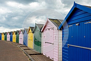 Beach huts, typical wooden of English coast