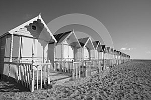 Beach huts at West Mersea, Essex, England