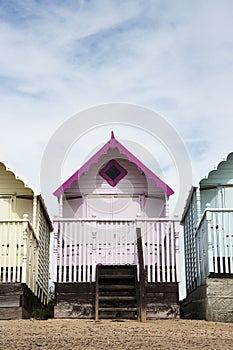 Beach Huts at West Mersea, Essex, UK.