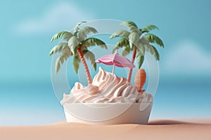 On a beach, ice cream tastes delicious. Ai generated