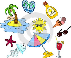 Beach icon set, vector