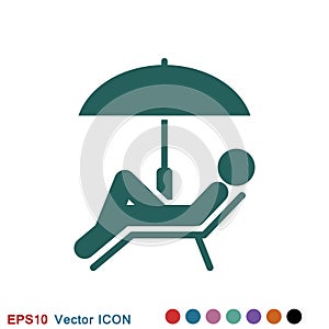 Beach icon vector of vacation and tourism, summer symbol