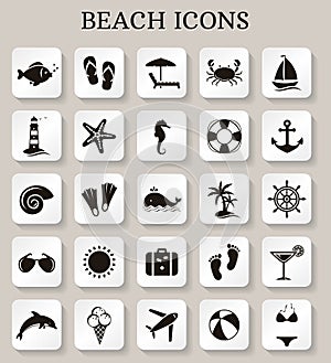 Beach icons. Vector set.