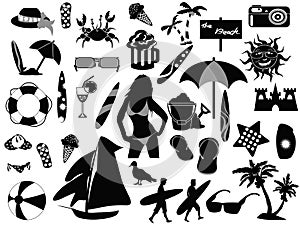 Beach icons on white background