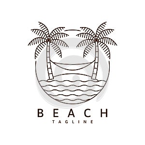 Beach illustration monoline or line art style