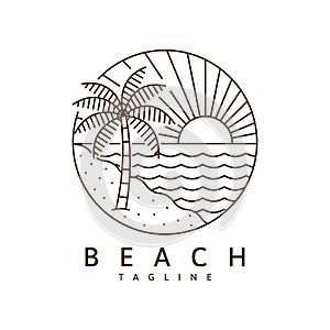 Beach illustration monoline or line art style